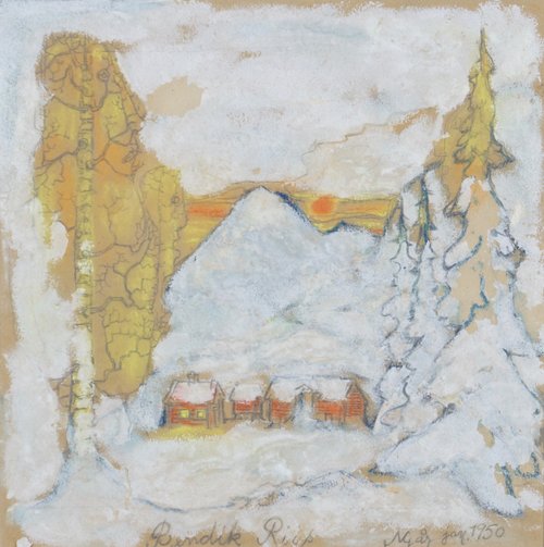 Vinterlandskap med hus 1950