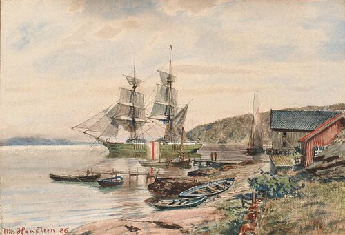 Seilskute i havn 1886