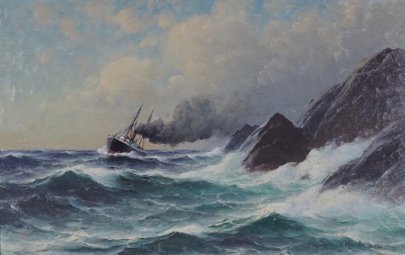 Dampbåt ved forreven kyst 1900