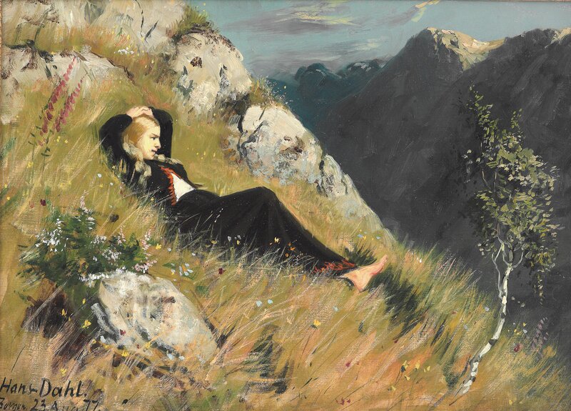 Kvinne i gresset ved Borgun 1877