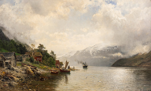 Fjordlandskap med folkeliv 1889