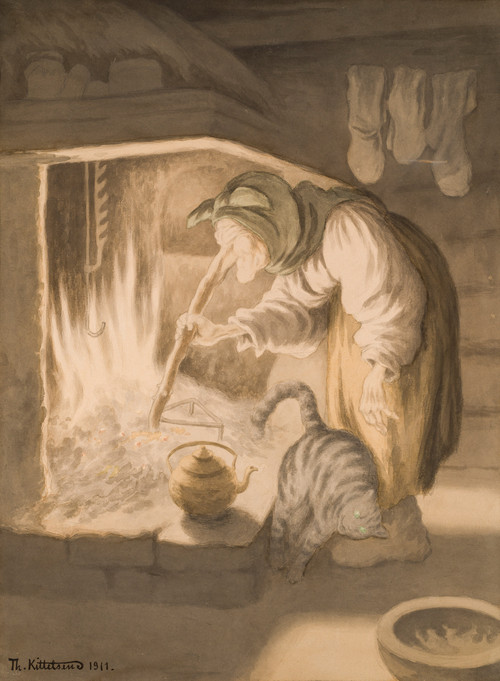 Kittelsen, Theodor, Kjerringa som karet varmen med nesa 1911