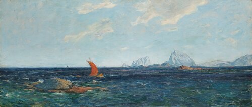 Boat from Nothern-Norway in coastal landscape 1896
