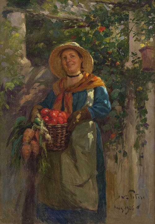 Kvinne med grønnsakskurv 1926
