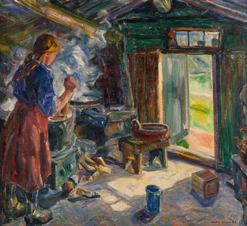 Interiør med pike ved vaskestamp 1921