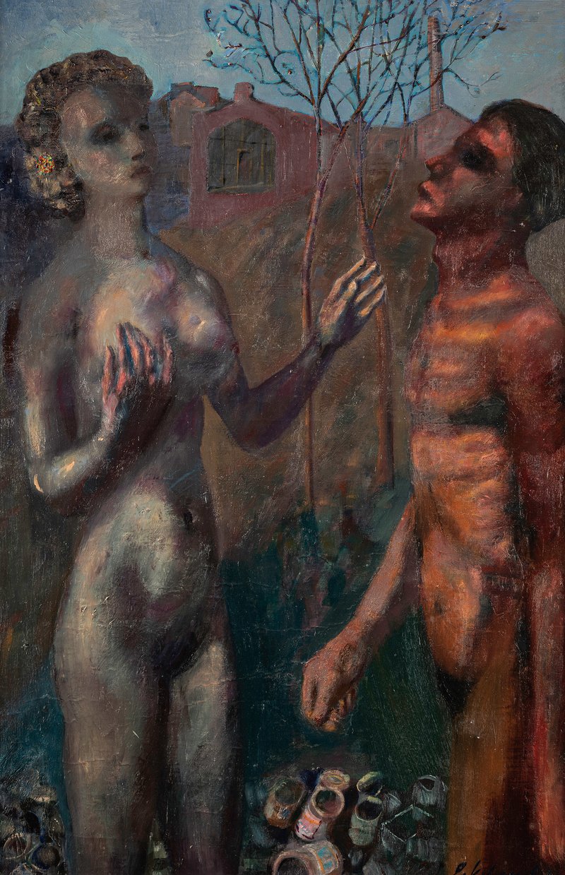 Woman and Man by a Factory