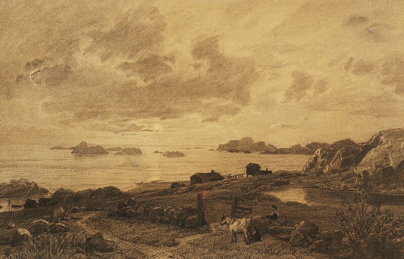 Kystlandskap med kyr og budeier 1885