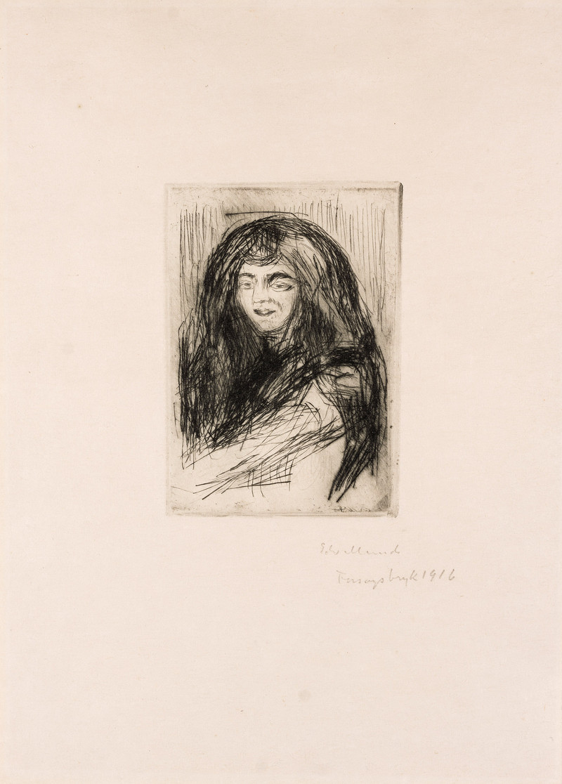Leende kvinne med utslått hår (1916)