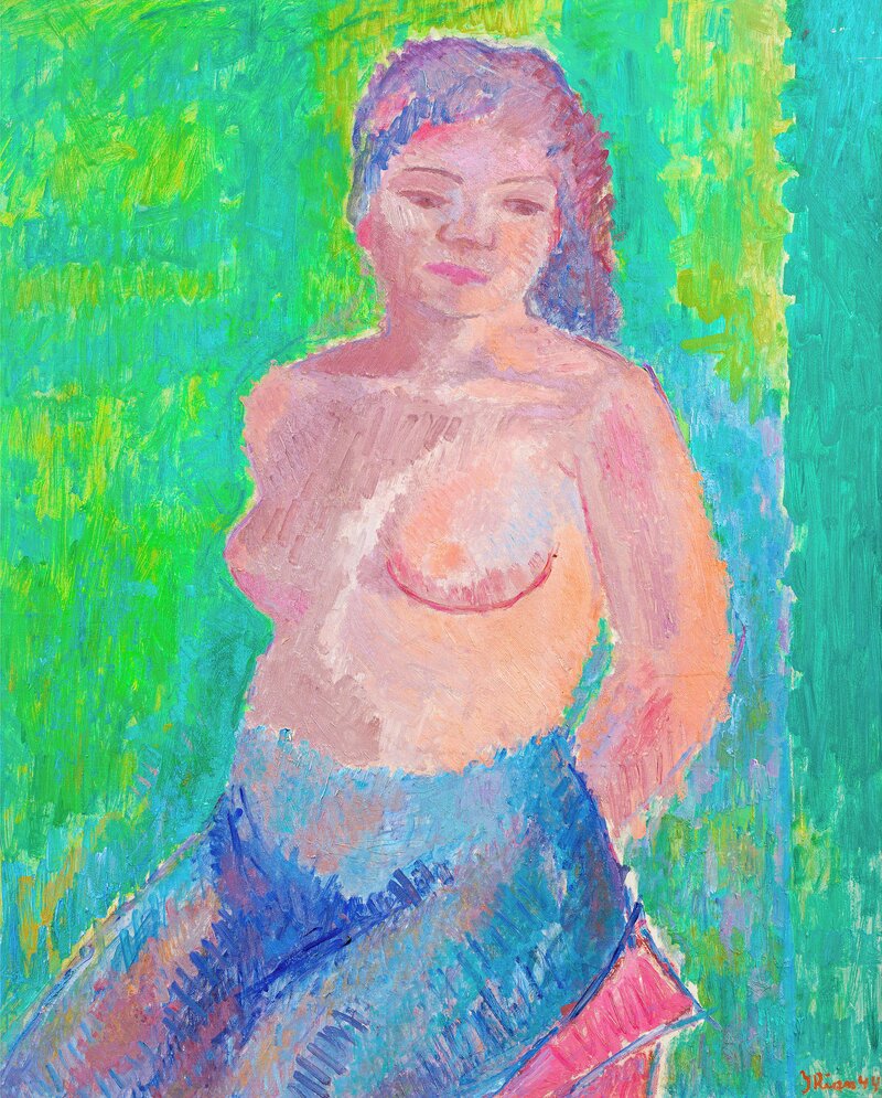 Semi Nude with Green Background