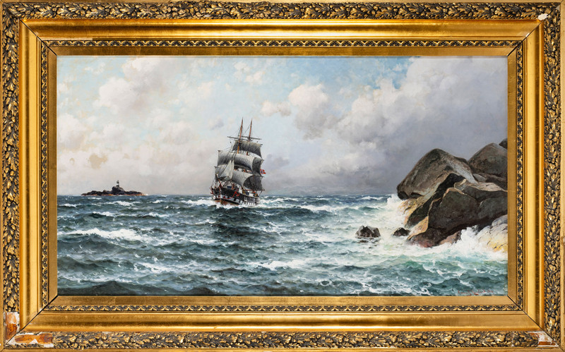 Haaland, Lauritz (1855-1938), Seilskute ved klipper 1914