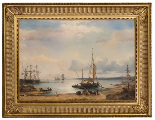 Scene from a harbour with sailing ships