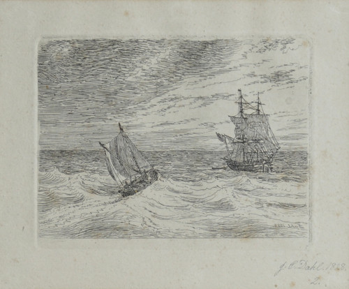 Dahl, Johan Christian (1788-1857), Brigg og losbåt 1828