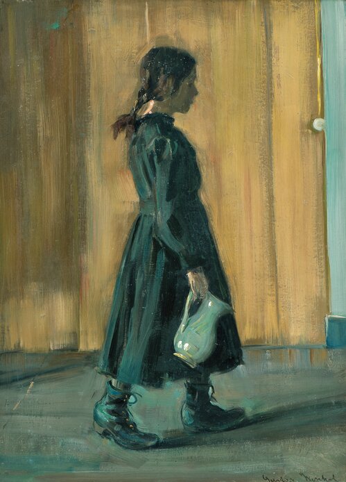 Wentzel, Gustav, Pike med melkekanne i hånden