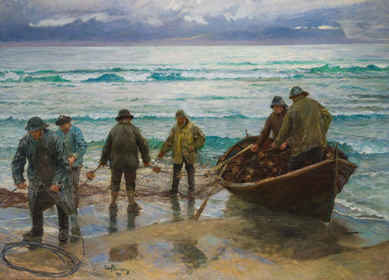 Peterssen, Eilif (1852-1928), Laksefiske, Sele 1890