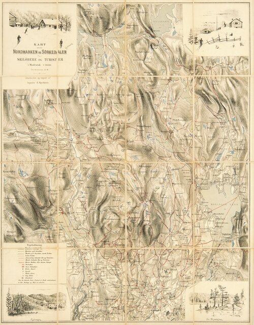 Kart over Nordmarken og Sørkedalen 1890