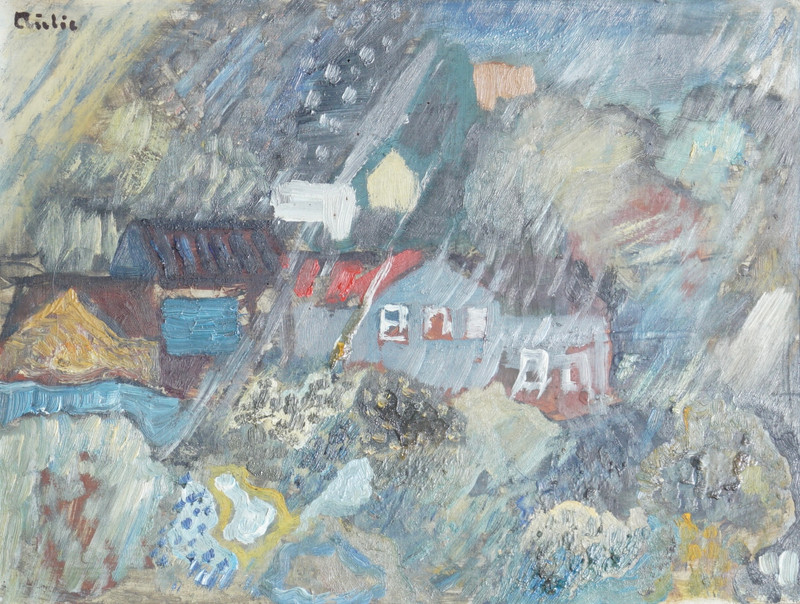 Aulie, Reidar (1904-1977), Landskap med hus