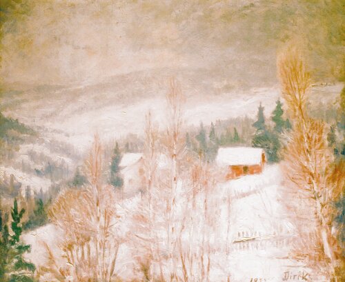 Vinterlandskap med hus 1922