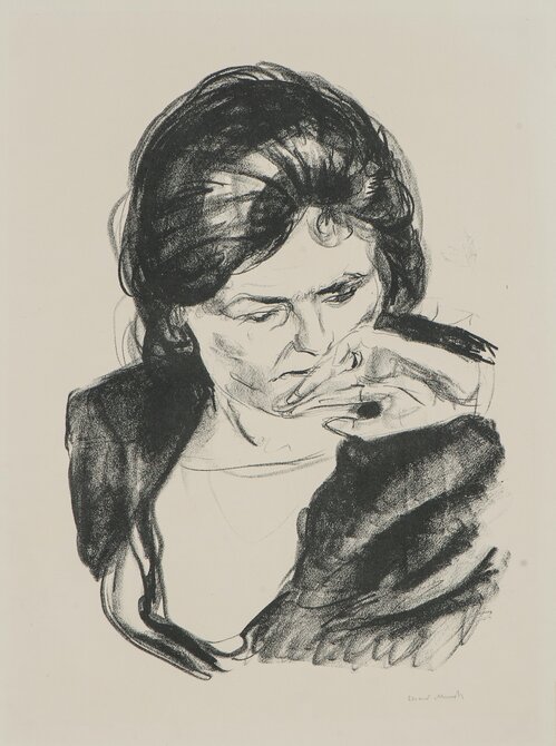 Woman with Her Hand by Her Mouth