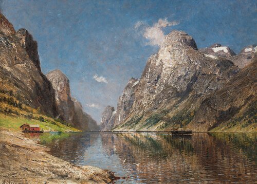 Fjord Landscape with Steam-Boat