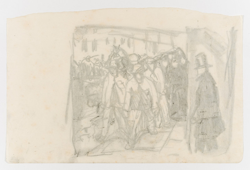 Munch, Edvard (1863-1944), Arbeidere og mann med flosshatt