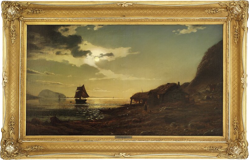 Kystlandskap med seilskute 1869