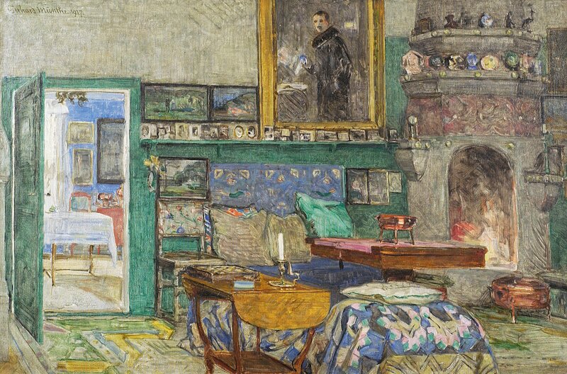 Peisestuen fra kunstnerens hjem, Leveld på Lysaker 1917