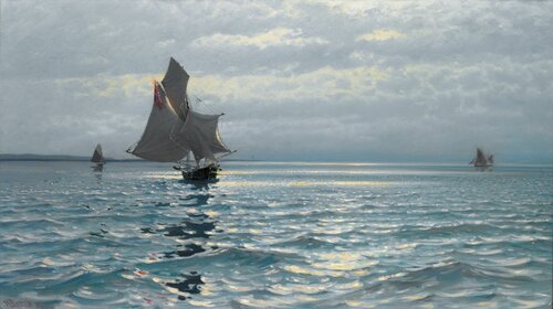 Seilskuter og glitrende sjø 1893