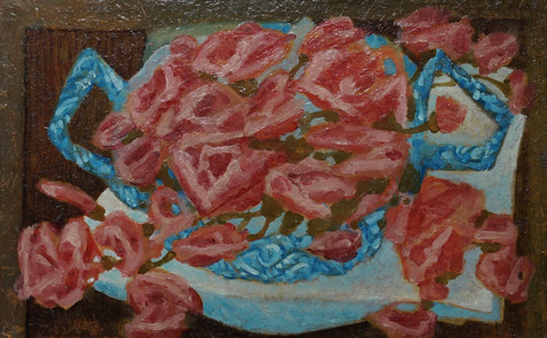 Riis, Bendik (1911-1988), Roser på blå skål, ca. 1950