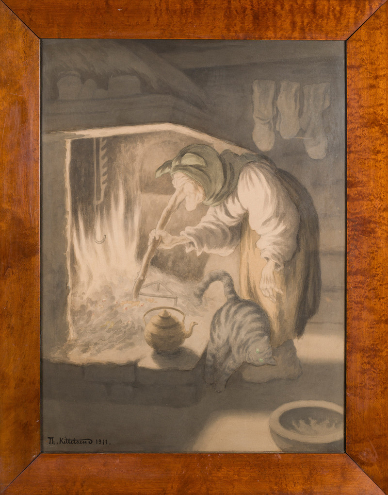 Kittelsen, Theodor (1857-1914), Kjerringa som karet varmen med nesa 1911