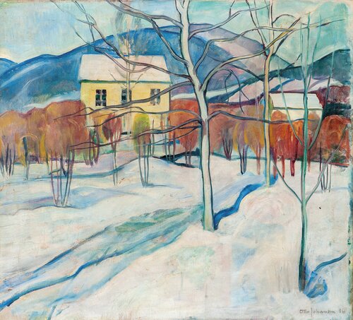 Winter landscape with houses , Lillehammer