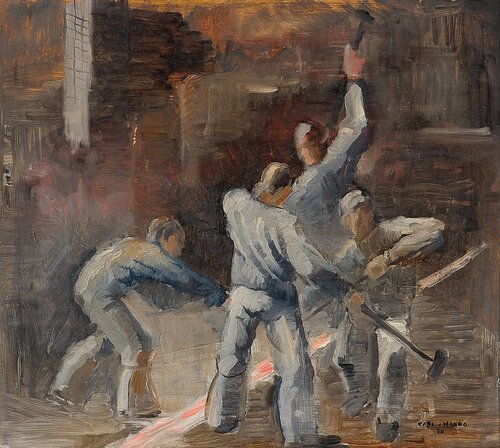 Workers with sledgehammer