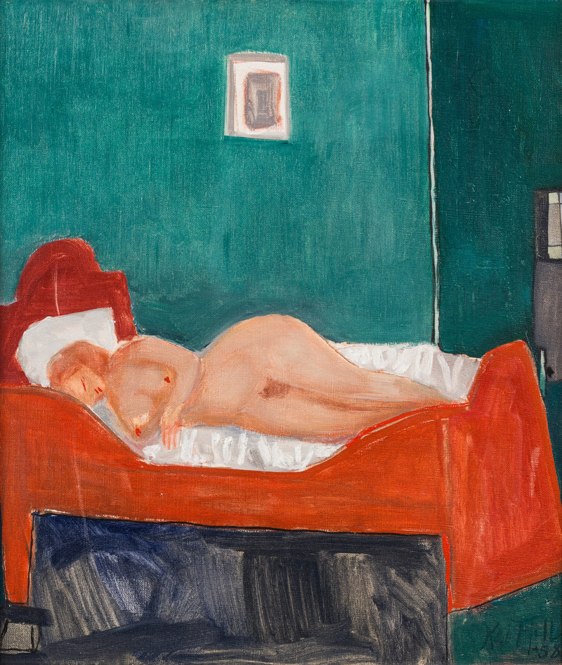Fjell, Kai (1907-1989), Liggende akt på seng 1958