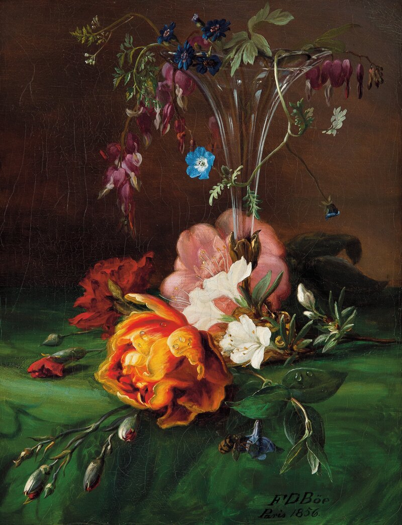 Oppstilling med vase og blomster 1856