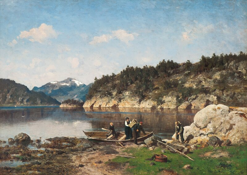Fiskerfamilie i fjordlandskap 1877