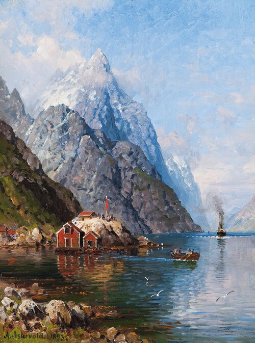 Dampbåten kommer, Sognefjorden 1893