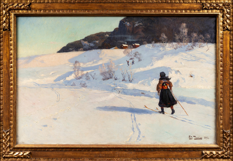 Vinter med skiløperske 1892