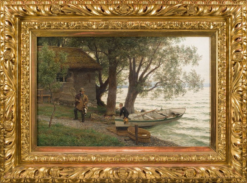 Gude, Hans Fredrik (1825-1903), Landingsstedet i dikteren Victor von Scheffels hage ved Seehalde, Bodensee 1893