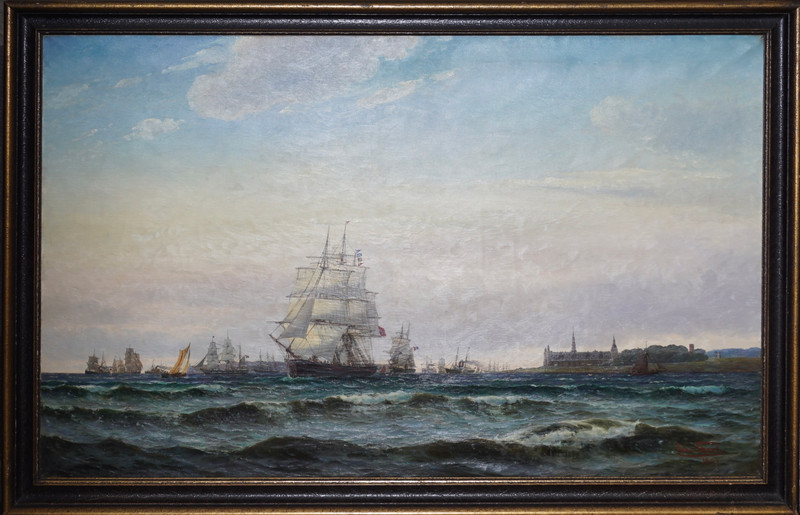 Skari, Edvard (1839-1903), Fartøyer utenfor Kronborg Slott, Helsingør 1897