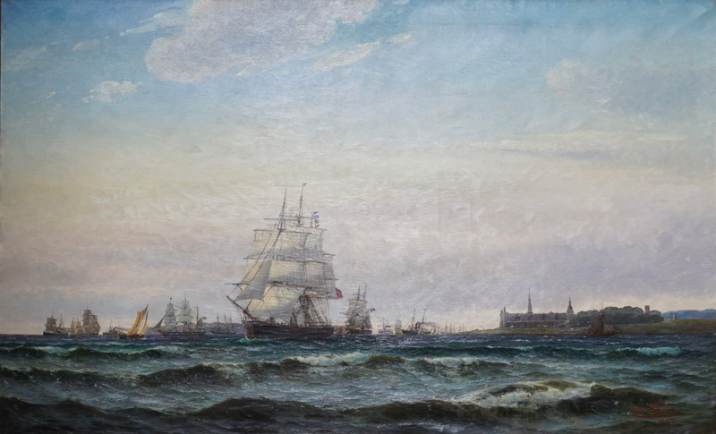 Skari, Edvard (1839-1903), Fartøyer utenfor Kronborg Slott, Helsingør 1897