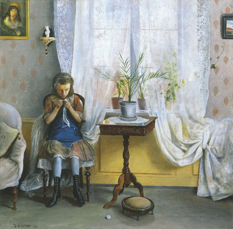 Interior with a Girl crocheting 1883