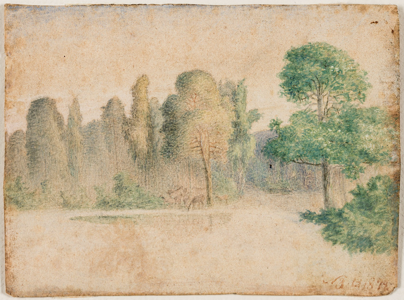 Løvskog med gressende dyr 1872
