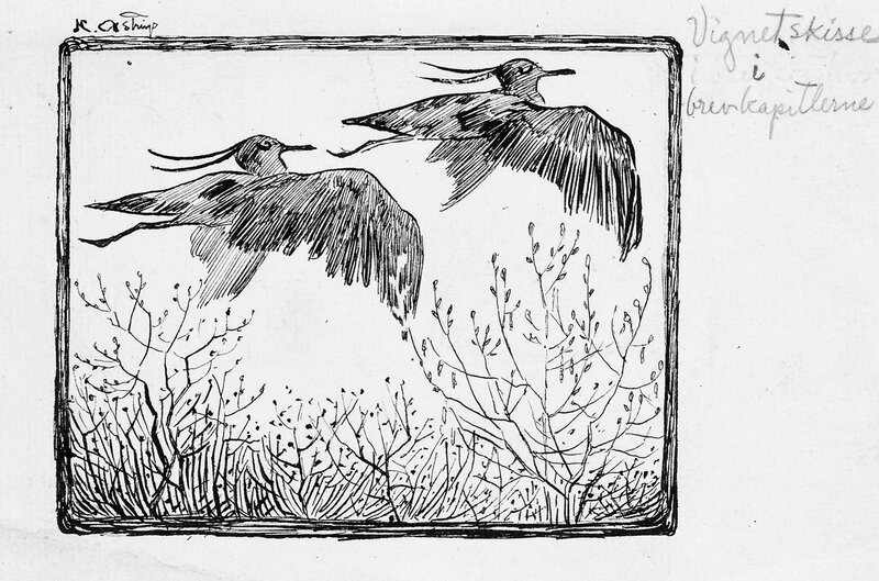 To flyvende fugler Vignett-skisse