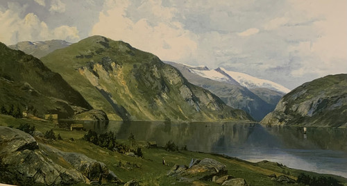 Fjordlandskap med folkeliv 1880