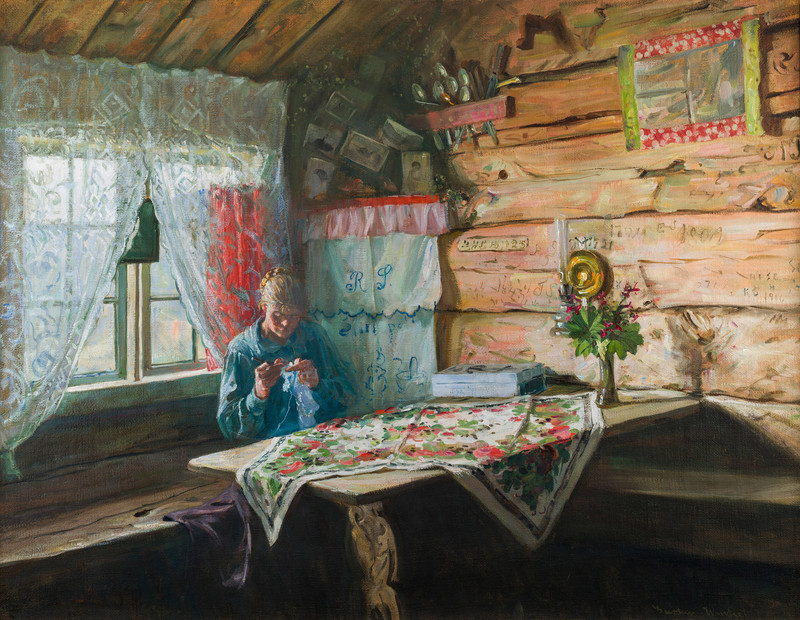 Wentzel, Gustav (1859-1927), Kvinne som syr