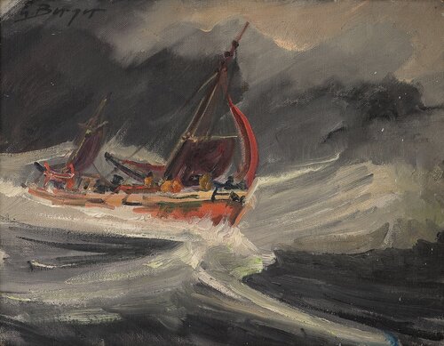 Fishingboat in rough seas