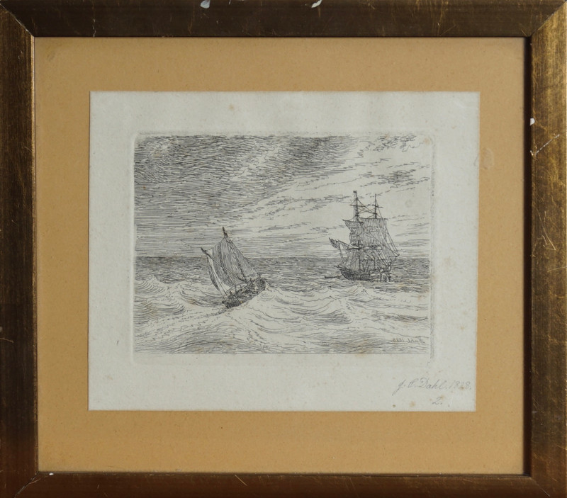 Dahl, Johan Christian (1788-1857), Brigg og losbåt 1828