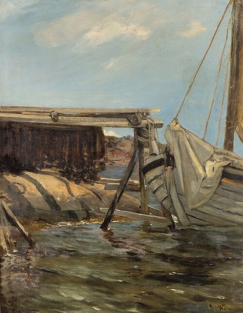 Garntørk ved havn på Tromøen 1885