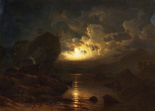 Fjordlandskap i måneskinn 1852