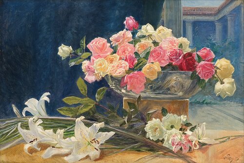 Oppstilling med liljer og roser 1903