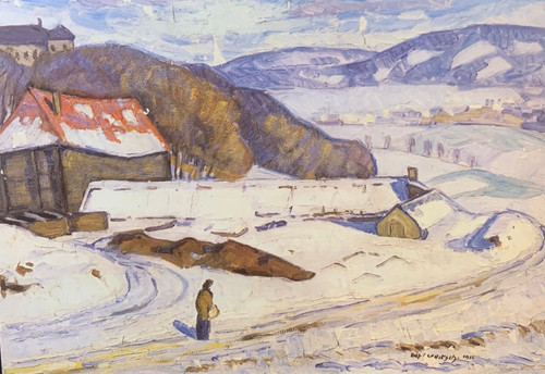 Vinterlandskap med bygninger 1918